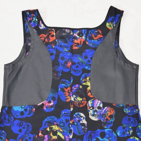 Spoon Jeans Sugar Skull High Low Peplum Tank Top Blouse Neon Colors Blue Black M - Picture 9 of 14